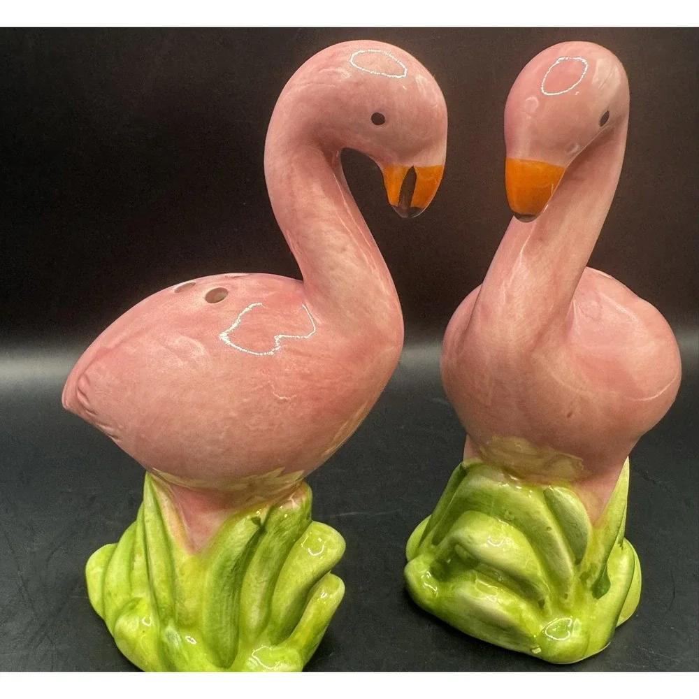 Pink Flamingos Porcelain Salt & Pepper Shakers 4.5